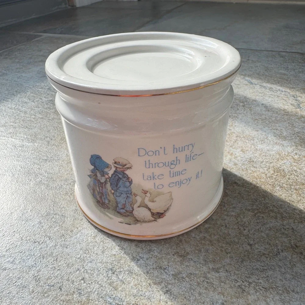 Vintage Holly Hobbie Candle Pedestal Holder with Geese & Quote Cottagecore Decor